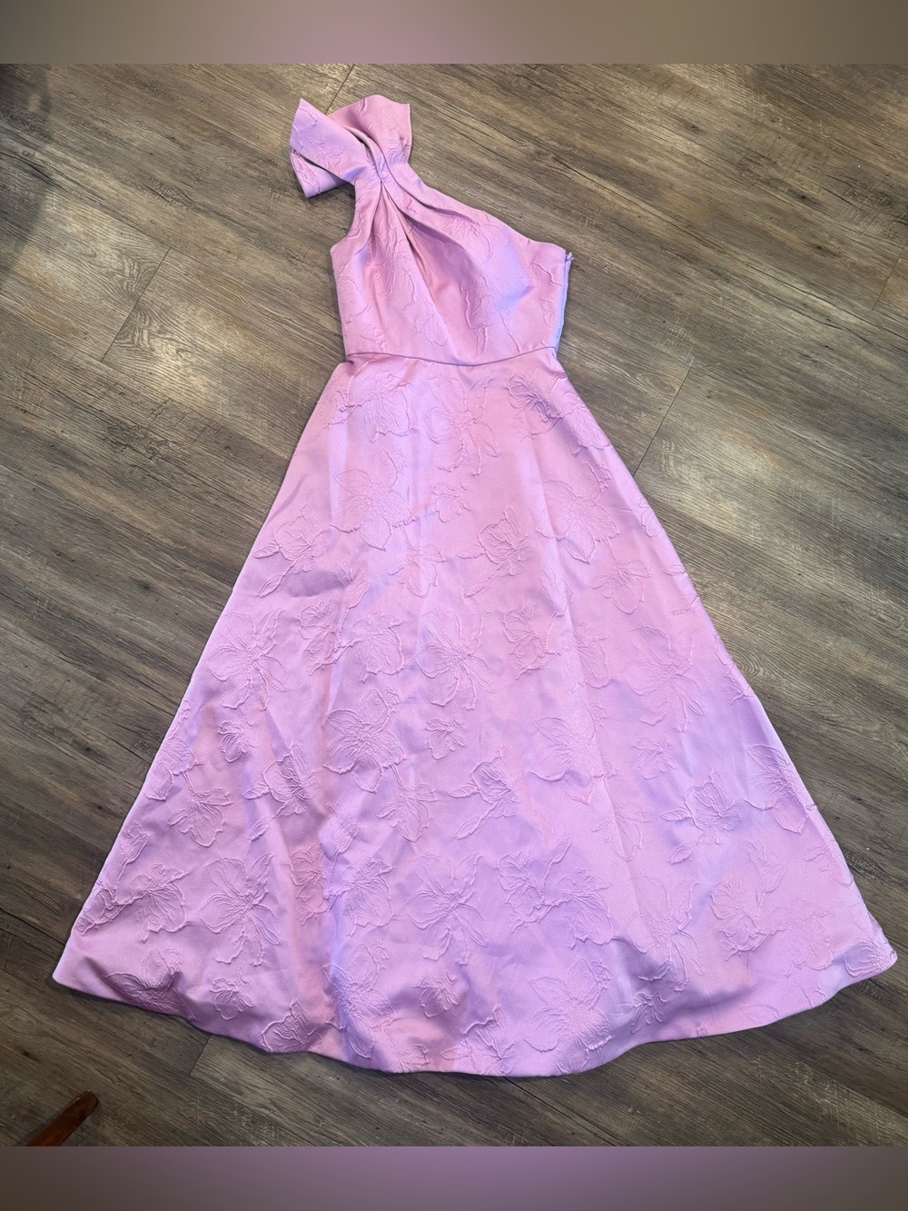 Monique Lhuillier Soft Orchid One-Shoulder Knot-Detail A-Line Dress Gown Sz 8 - Picture 2 of 8